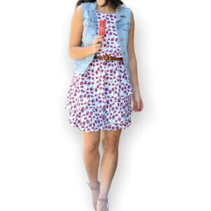 COOPER & ELLA Cherry Print Ruffled Mini Dress White Red Blue Summer Size S